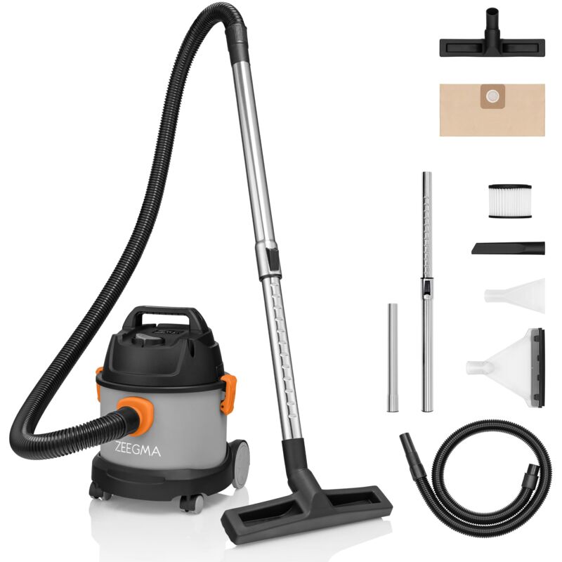foto del prodotto zeegma zonder pro compact aspirapolvere a secco umido, aspirapolvere industriale compatto 1000w, contenitore 6 l, ugelli per tappezzeria e tappeti,