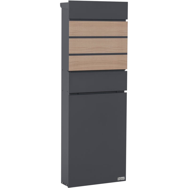 foto del prodotto zelsius cassetta postale antracite ral7016 con legno faggio, 2 chiavi, scomparto giornali