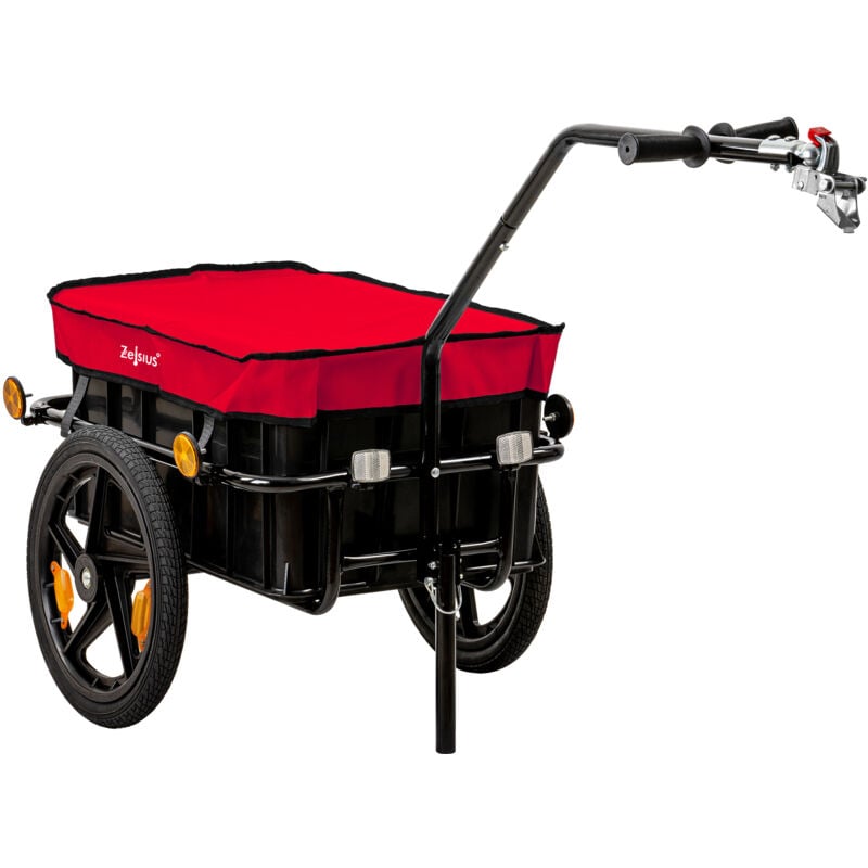 foto del prodotto zelsius rimorchio per bicicletta con copertura rosso, carrello da trasporto, carrello per bicicletta