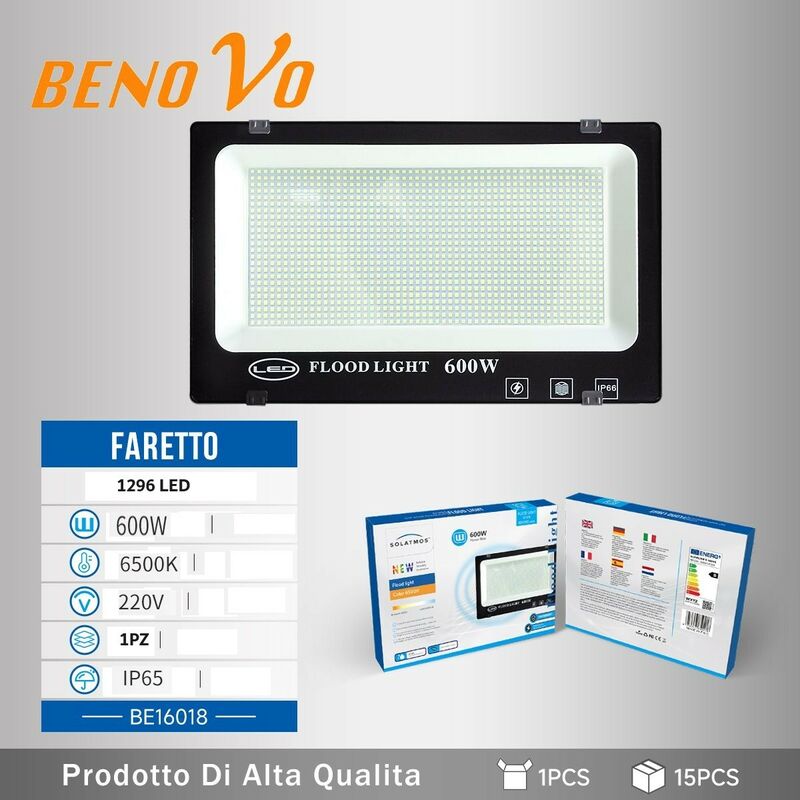 foto del prodotto zencocco 600w faro slim smd 1296 led 27000lm luce fredda 6400k esterno ip66