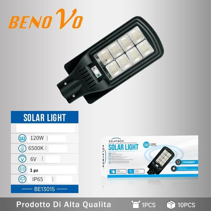 foto del prodotto zencocco faro led lampione stradale 120w pannello solare integrato ip65 con telecomando