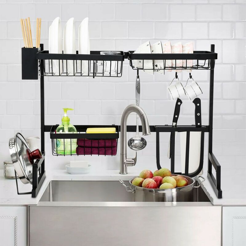 foto del prodotto zencocco sopra lavello dish organizzer cucina scaffale cucina in acciaio colore nero