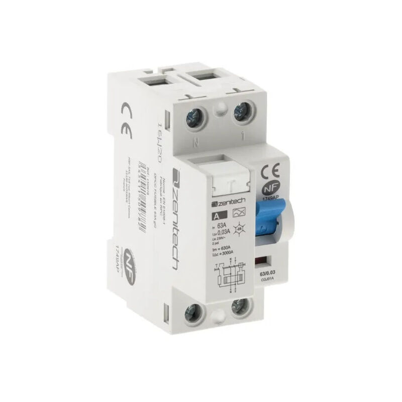 foto del prodotto zenitech interruttore differenziale da 30ma, amperaggio 60a, terminale a vite di tipo a.