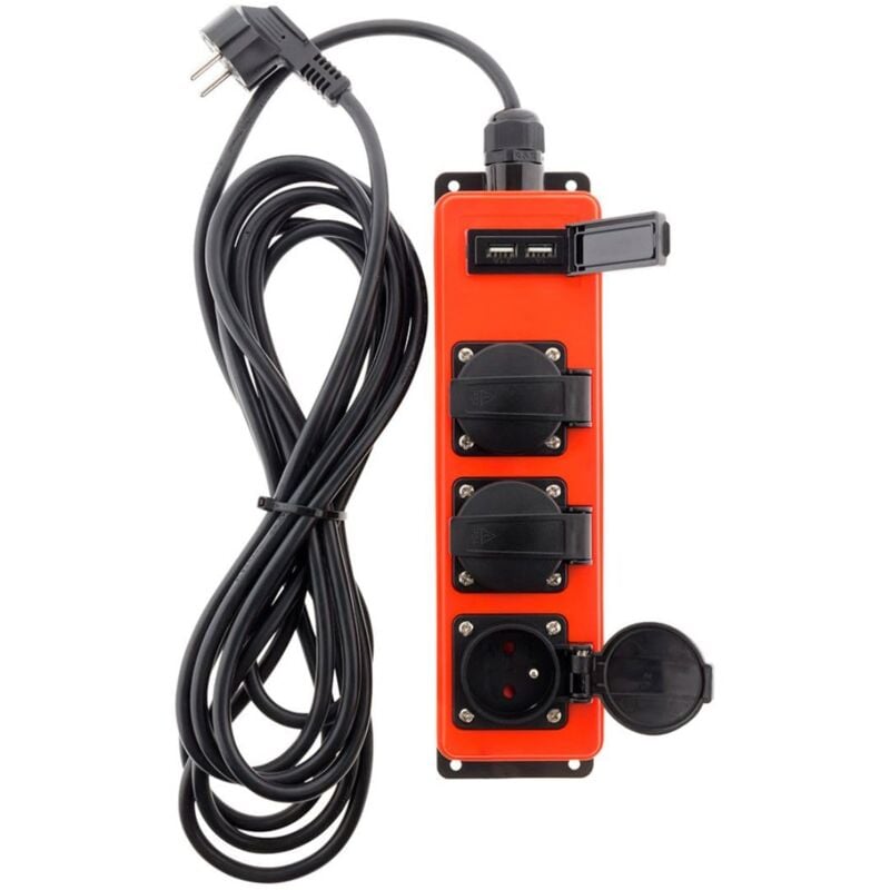 foto del prodotto zenitech multipresa stagna 3 prese 16a 2p t con 2 porte usb 2,1a uso interno esterno rossa