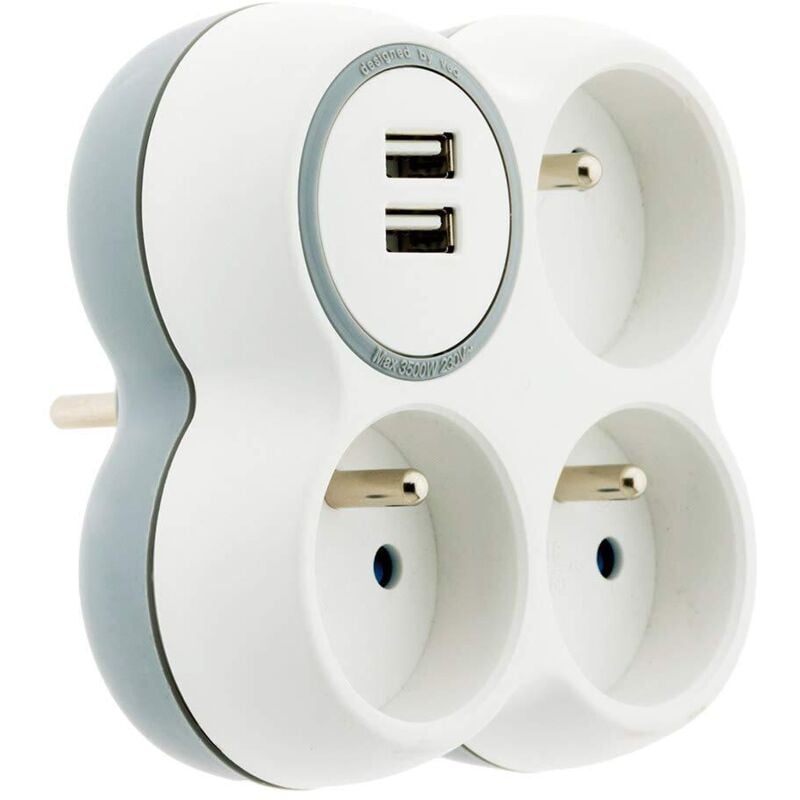 foto del prodotto zenitech - triplite 3 16a + 2 porte usb - bianco/grigio
