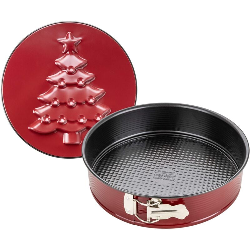 foto del prodotto zenker tortiera apribile 2 in 1. un fondo classico e un fondo a forma di albero di natale