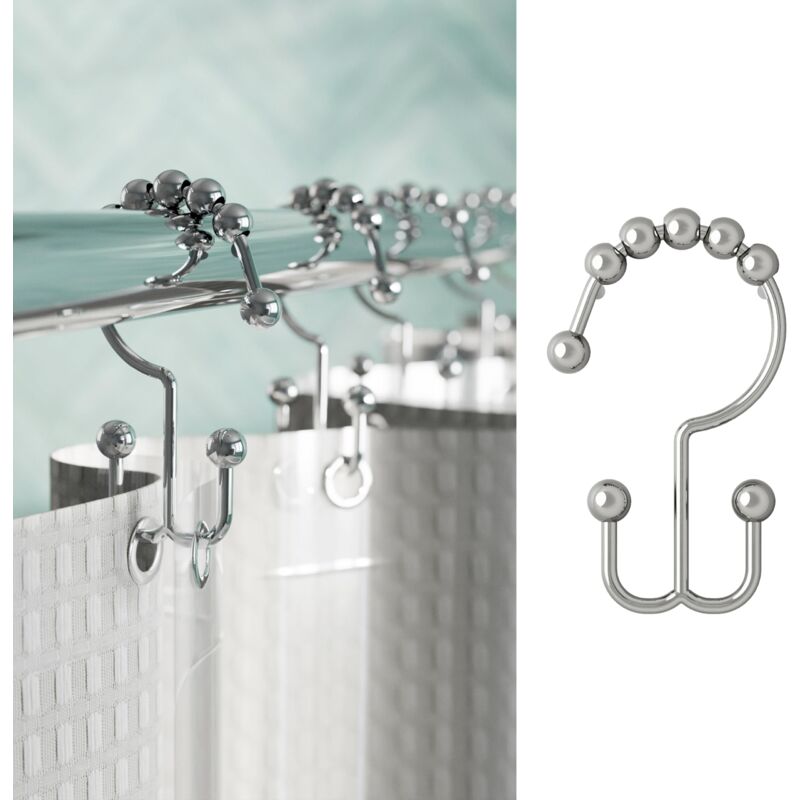 foto del prodotto zenna home ganci per tenda da doccia, cromati, set da 12 pezzi, di alta qualit , con anelli di rivestimento con doppio rullo e design su entrambi i