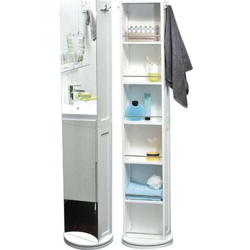 foto del prodotto zenpur colonna girevole in mdf con specchio e nicchie di stoccaggio bianco tendance