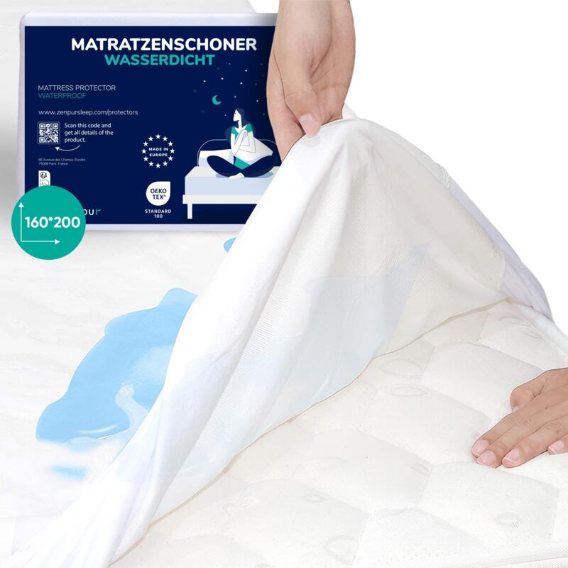 foto del prodotto zenpur coprimaterasso, prodotto nell ue, certificato oeko tex standard 100, in cotone, impermeabile e durevole, protezione e comfort in uno 160 x