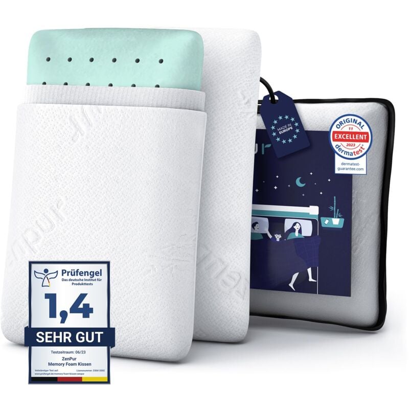foto del prodotto zenpur cuscino memory cuscino ortopedico letto, fodera in bamb prodotto in eu, comodo per chi dorme sul fianco e soffre di cervicale,