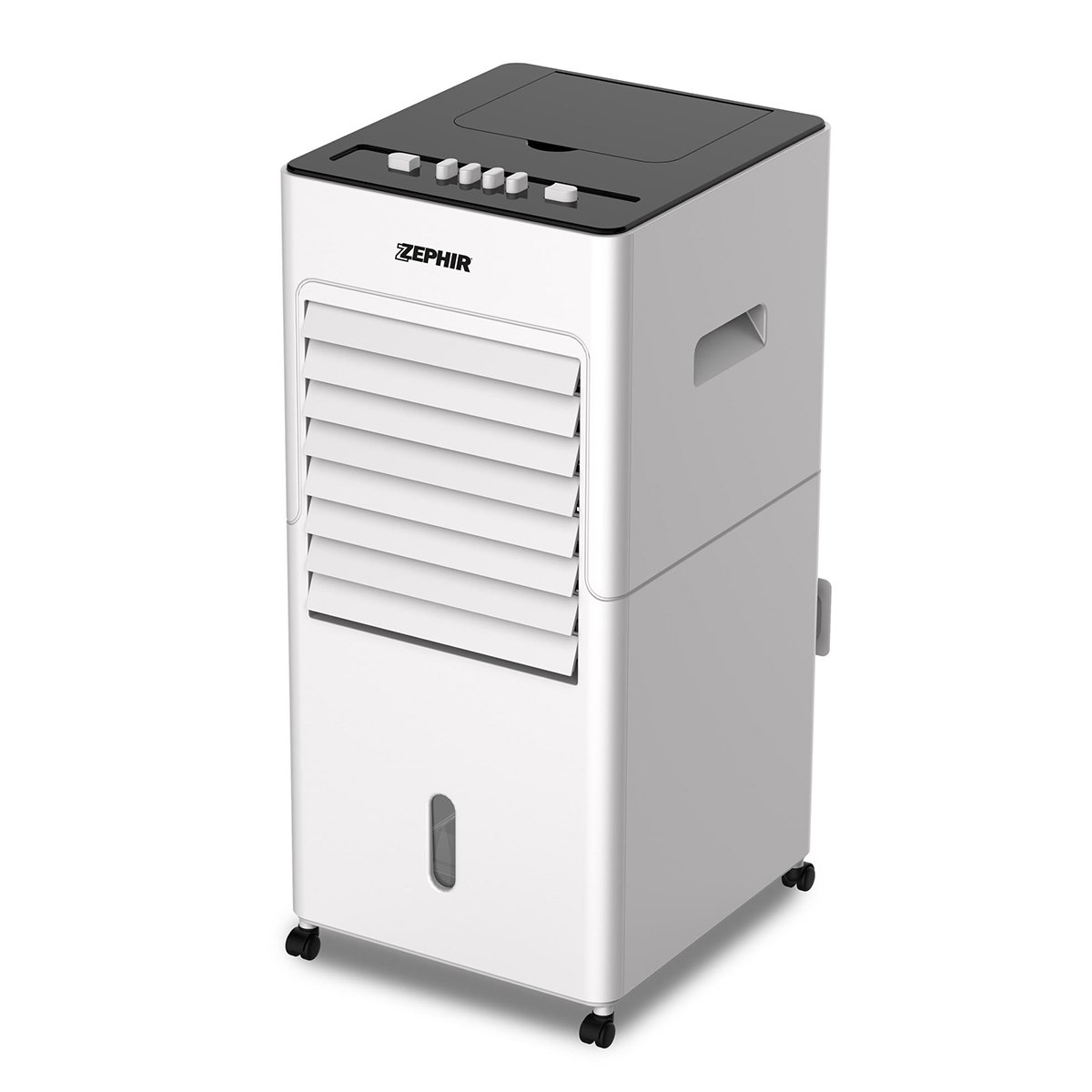 foto del prodotto zephir, raffrescatore ad acqua, tanica 6l, 3 velocità, utilizzo con acqua e o ghiaccio, alette di oscillazione automatica, 2 mattonelle refrigeranti incluse, potenza 80w