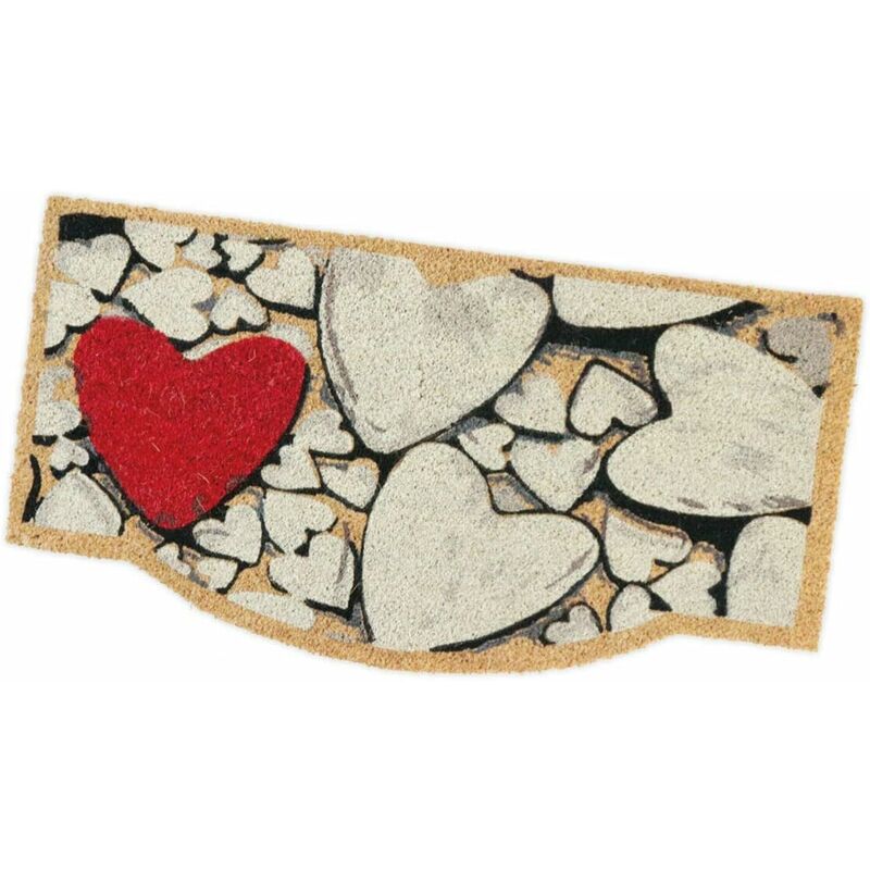 foto del prodotto zerbino cocco 40x75 cm retro gomma antiscivolo tappeto moderno porta ingresso entrata cuore rosso