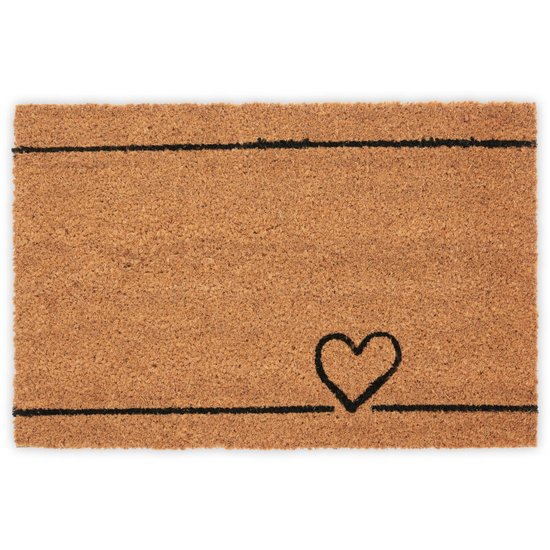 foto del prodotto zerbino con cuore, fibra di cocco, tappeto ingresso interni ed esterni, 40x60 cm, antiscivolo, naturale nero relaxdays