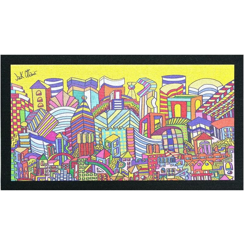 foto del prodotto zerbino gomma dipinto artistico jack ottanio pop art 40x70 interno esterno antiscivolo boston a 