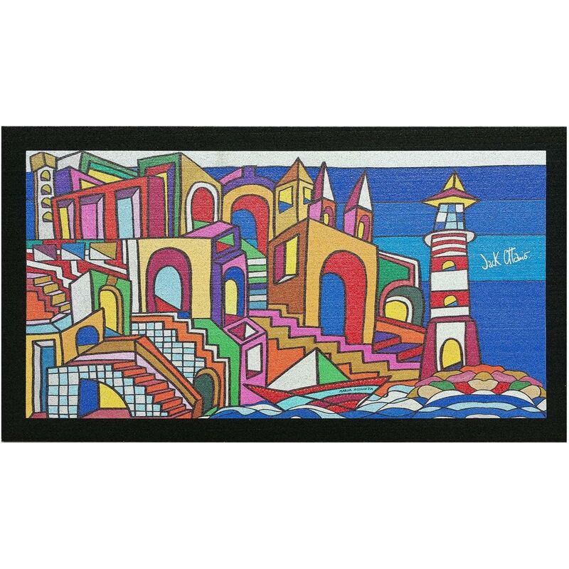 foto del prodotto zerbino gomma dipinto artistico jack ottanio pop art 40x70 interno esterno antiscivolo calata ammare e 