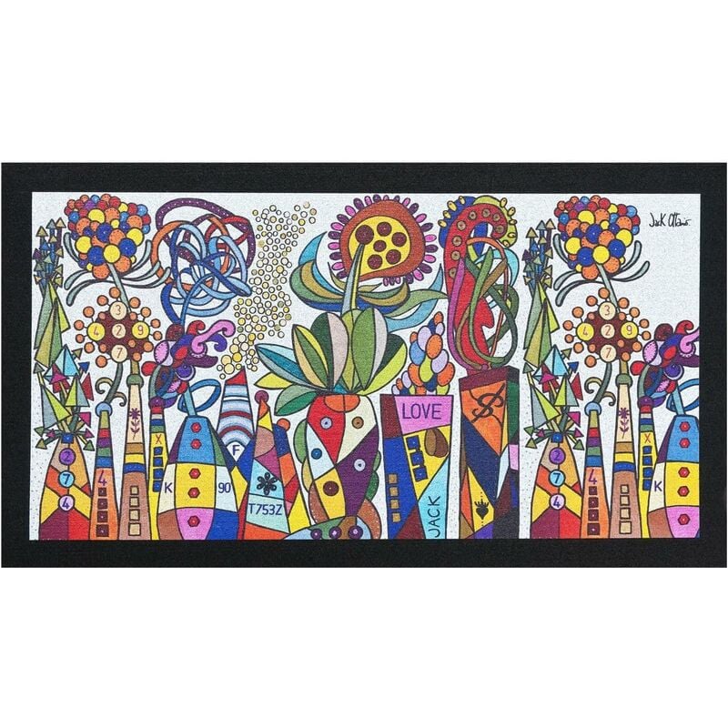 foto del prodotto zerbino gomma dipinto artistico jack ottanio pop art 40x70 interno esterno antiscivolo plutone garden h 
