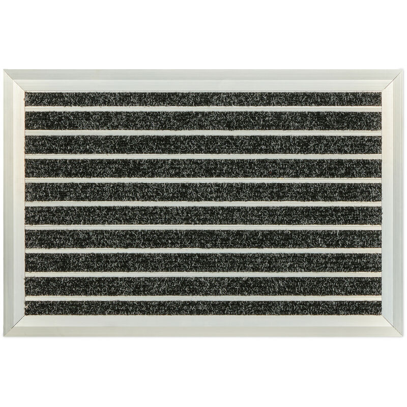 foto del prodotto zerbino in alluminio lxp 60x40 cm, tappetino cattura sporco da esterno, tappeto porta ingresso, nero argentato relaxdays