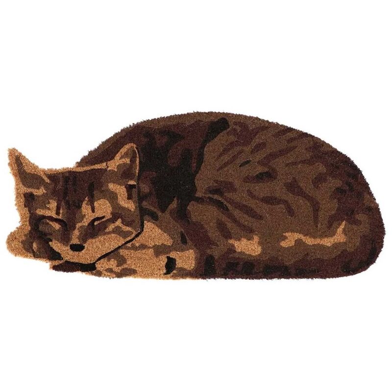 foto del prodotto zerbino in cocco a forma di gatto che dorme 75x33cm