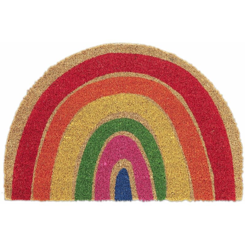 foto del prodotto zerbino in cocco, semi cerchio 40x60 cm, design arcobaleno, interni e esterni, tappetino antiscivolo, colorato relaxdays