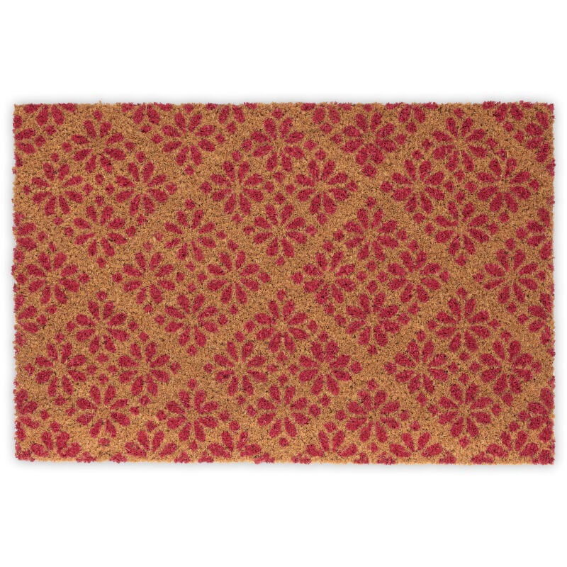 foto del prodotto zerbino in fibra di cocco, 60x40 cm floreale, tappetino antiscivolo ingresso, esterno e interno, rosso marrone relaxdays