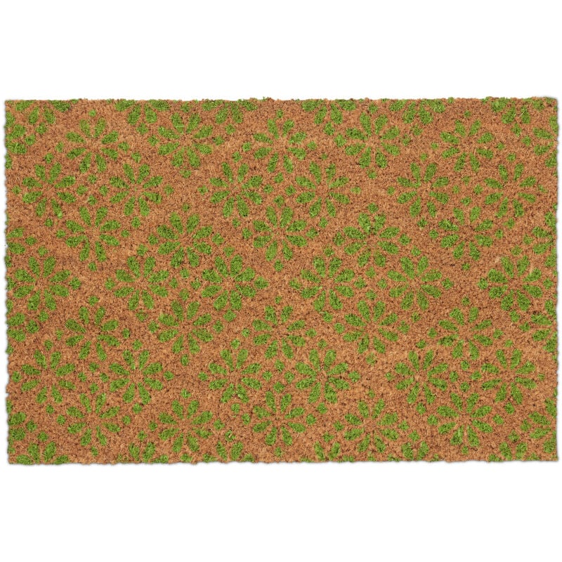 foto del prodotto zerbino in fibra di cocco, 60x40 cm floreale, tappetino antiscivolo ingresso, esterno e interno, verde marrone relaxdays