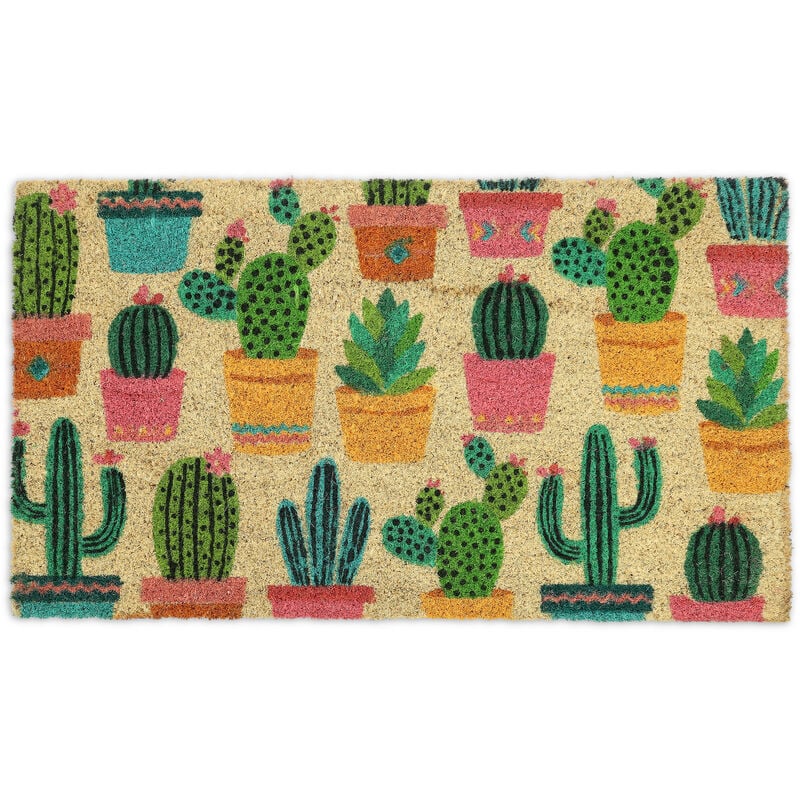foto del prodotto zerbino in fibra di cocco, 75x42 cm, design cactus, tappetino da interni ed esterni, antiscivolo, multicolore relaxdays