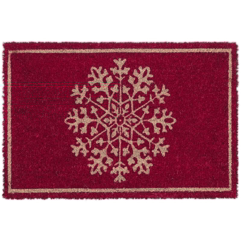 foto del prodotto zerbino in fibra di cocco, tappetino ingresso con fiocco di neve, interni ed esterni, 60x40 cm, naturale rosso relaxdays