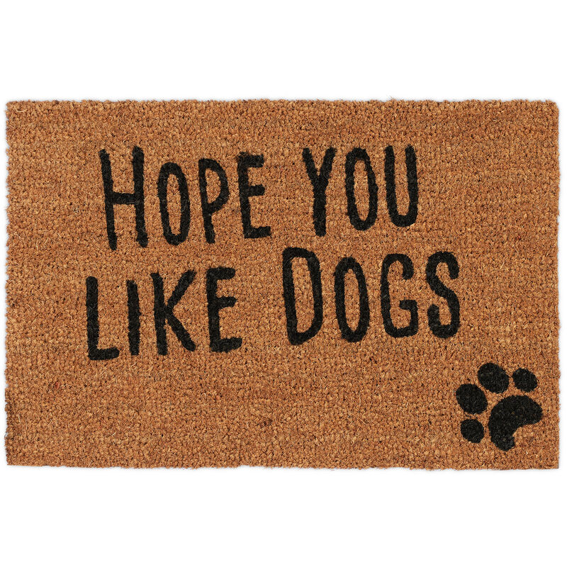 foto del prodotto zerbino ingresso casa, 40x60 cm, tappeto hope you like dogs antiscivolo fibra cocco, indoor outdoor, marrone relaxdays