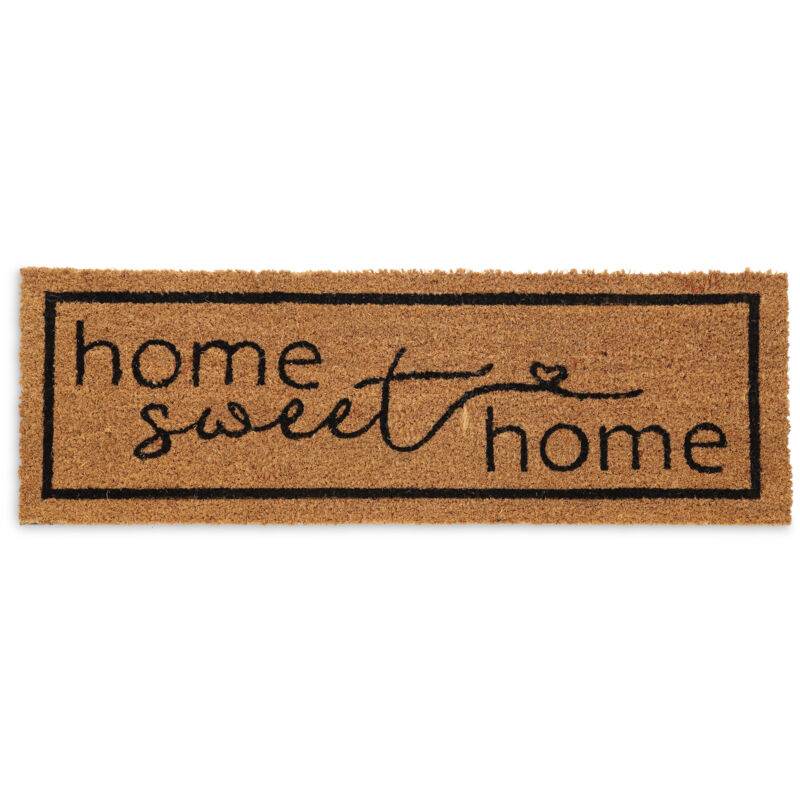 foto del prodotto zerbino ingresso casa, 75 x 25 cm, con scritta, tappeto per interni e esterni, in fibra di cocco, marrone nero relaxdays