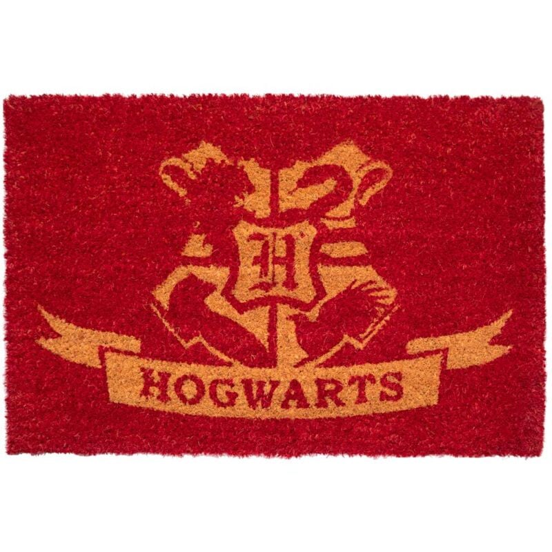 foto del prodotto zerbino ingresso casa harry potter, fabbricato in fibra di cocco e con una base in pvc antiscivolo, hogwarts rosso, 40x60 cm grupo erik