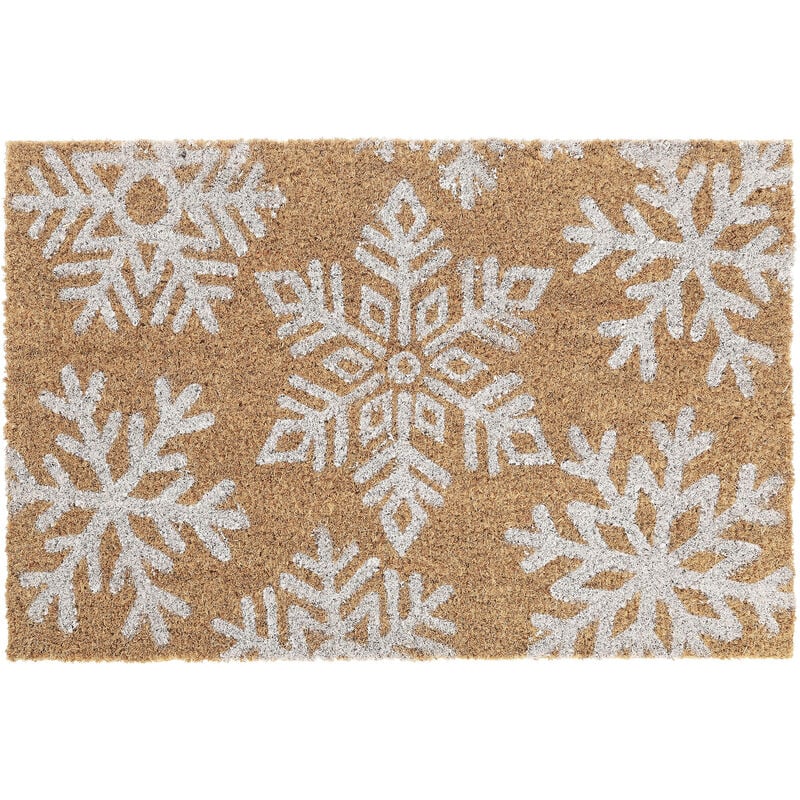 foto del prodotto zerbino ingresso esterno, design neve natalizio, fibra di cocco, 60 x 40 cm, tappetino per porte, antiscivolo relaxdays