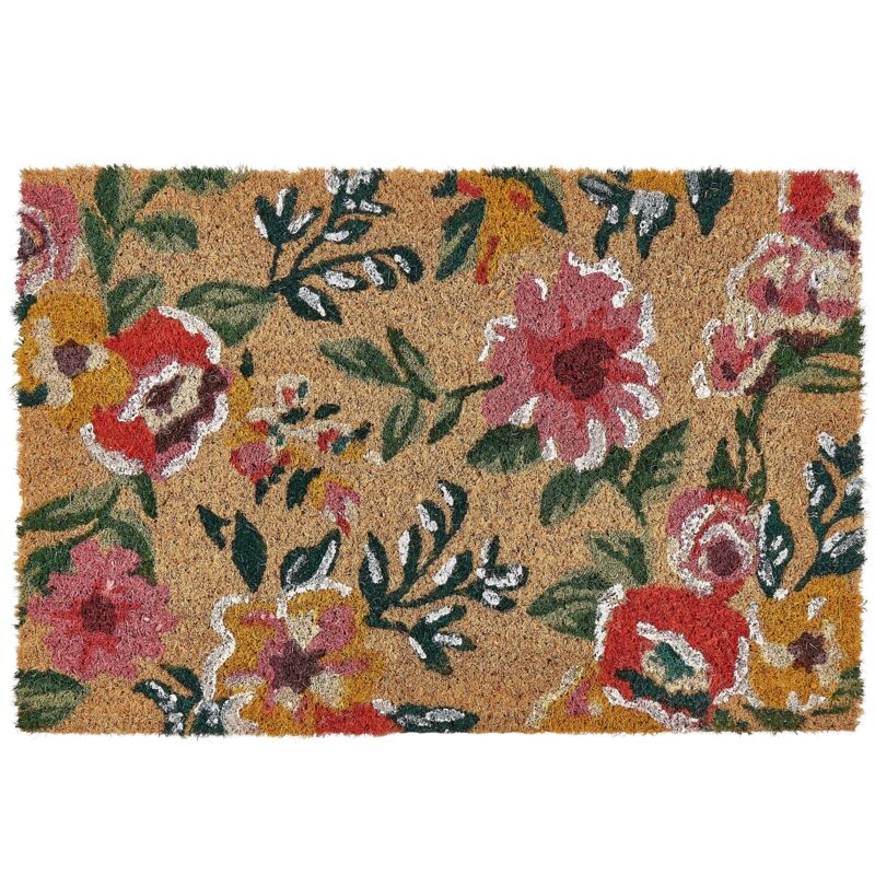 foto del prodotto zerbino moderno per interni 40 x 60 cm motivo floreale in cocco antiscivolo fondo in pvc multicolore kita
