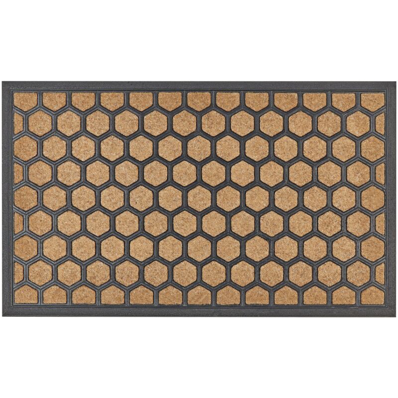 foto del prodotto zerbino moderno per interni 45 x 75 cm a forma di pettine di miele con fondo in gomma antiscivolo naturale e nero tandykul