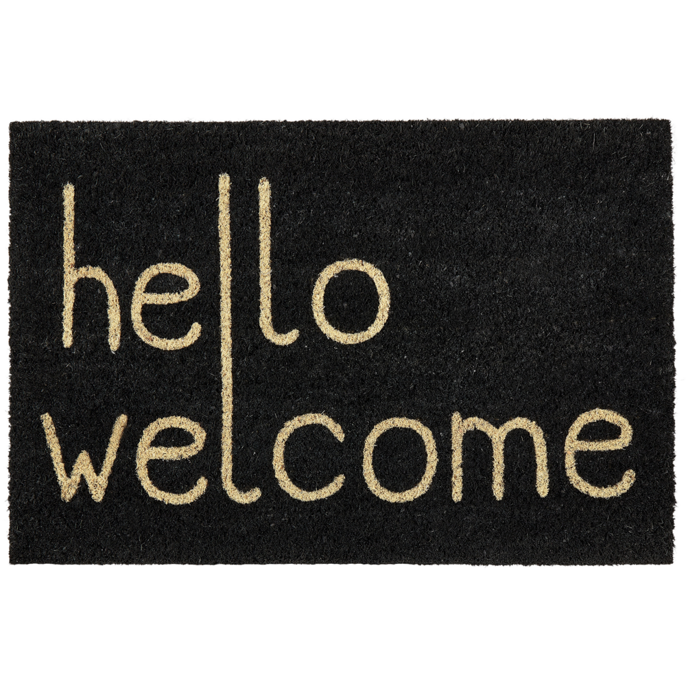 foto del prodotto zerbino nero in cocco naturale con fondo in pvc antiscivolo 40 x 60 cm welcome text motif decorazione moderna per interni