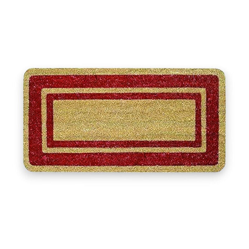 foto del prodotto zerbino rettangolare in cocco rosso doppia fascia spessore 17 mm fondo in pvc per ingresso casa elegante e resistente 40x80 cm