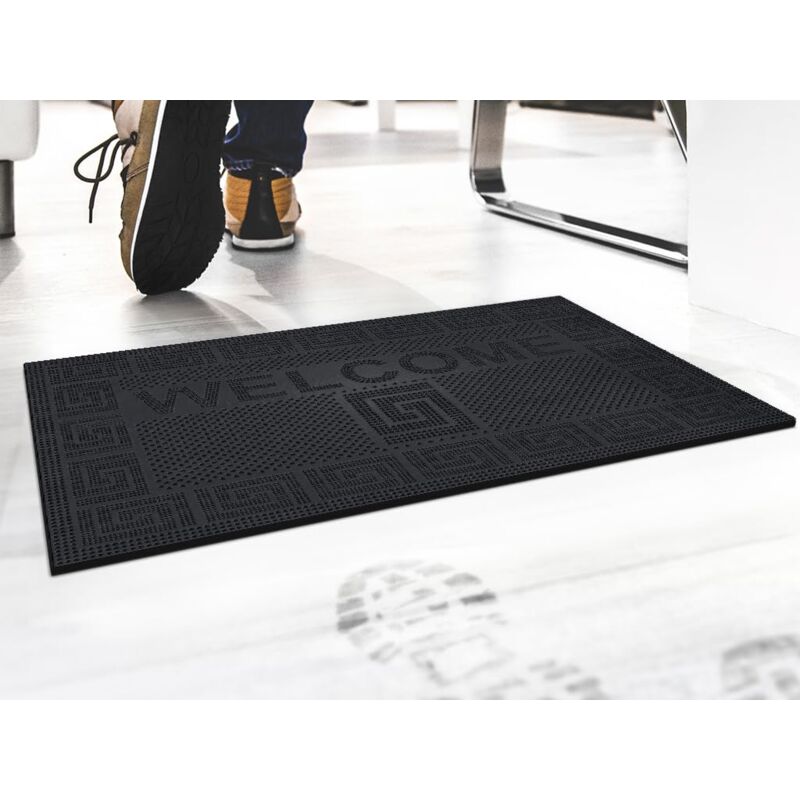 foto del prodotto zerbino welcome made in italy, rettangolare 40x60cm, nero, pulisce a fondo, lunga durata, ecosostenibile, lavabile facilmente con un getto d acqua