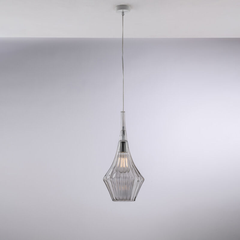 foto del prodotto zeus sospensione in ferro con vetro grigio pyrex 1 luce 150 20 bl270 s1 gr