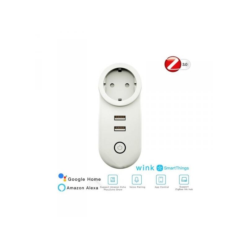 foto del prodotto zigbee 3.0 smart socket presa schuko zigbee con 2 porte usb 16a 220v compatibile con alexa google philips hue samsung smartthings