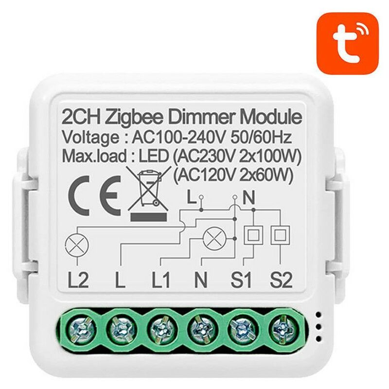 foto del prodotto zigbee modulo dimmer a 2 canali con neutro tuya