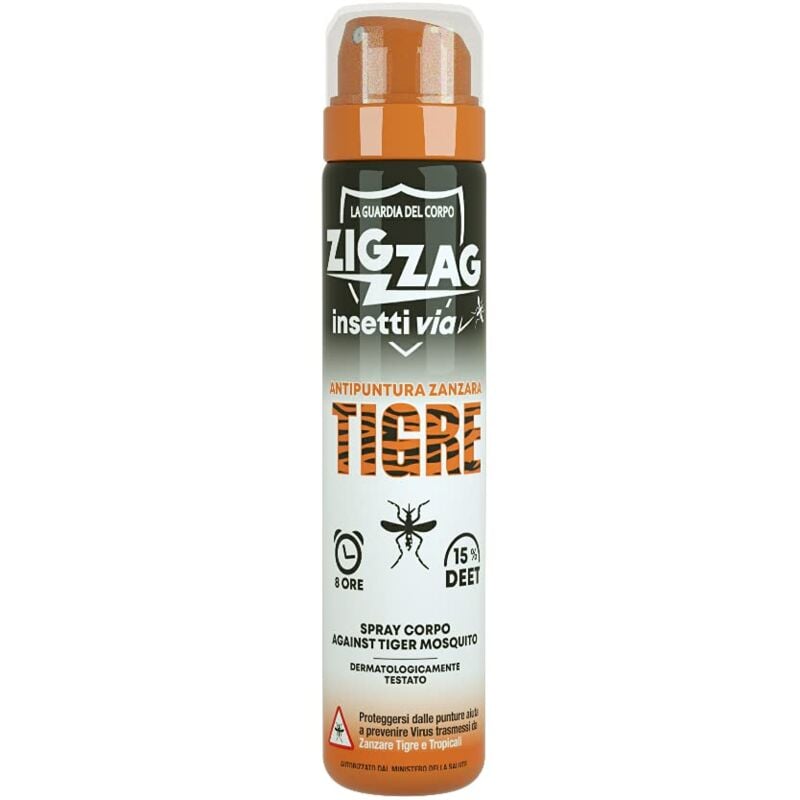 foto del prodotto zigzag zig zag repellente, insetti, spray corpo insettivia, repellente specifico per zanzare, tigre, pappataci, tafani, vespe, 75 ml