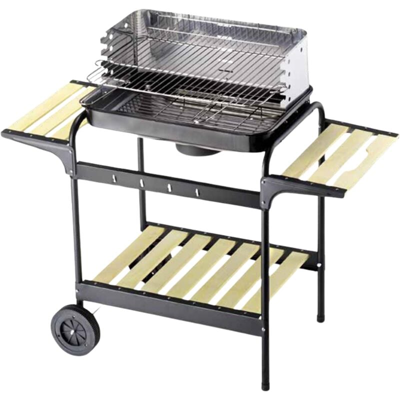 foto del prodotto zik barbecue a carbonella bbq carbone in acciaio, griglia regolabile grill con ripiani e ruote, con aerazione nero cm black
