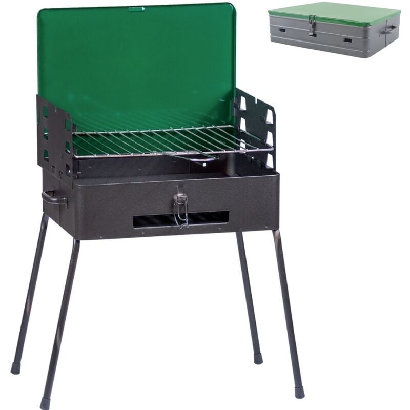 foto del prodotto zik barbecue a carbonella bbq carbone portatile a valigetta in acciaio, griglia regolabile, grill da giardino esterno cm 40x30x72 green
