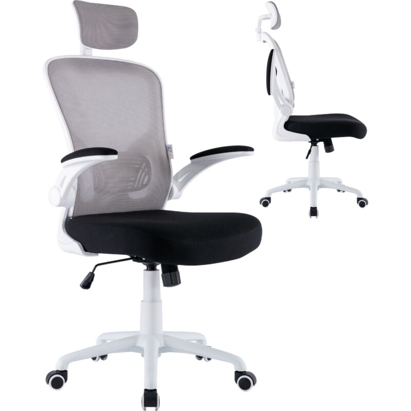 foto del prodotto zik sedia ufficio bianca girevole ergonomica poltrona scrivania con braccioli e poggiatesta altezza regolabile white