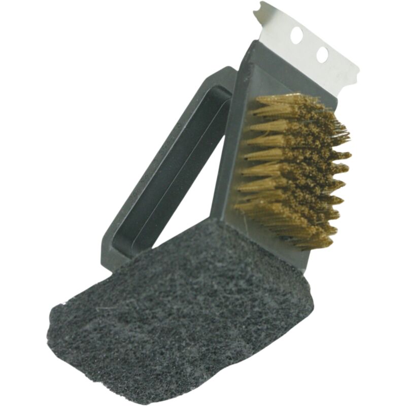 foto del prodotto zik spazzola barbecue pulizia griglia per bbq 3 funzioni raschietto, feltro e spazzola, spazzola 3 in 1 steel