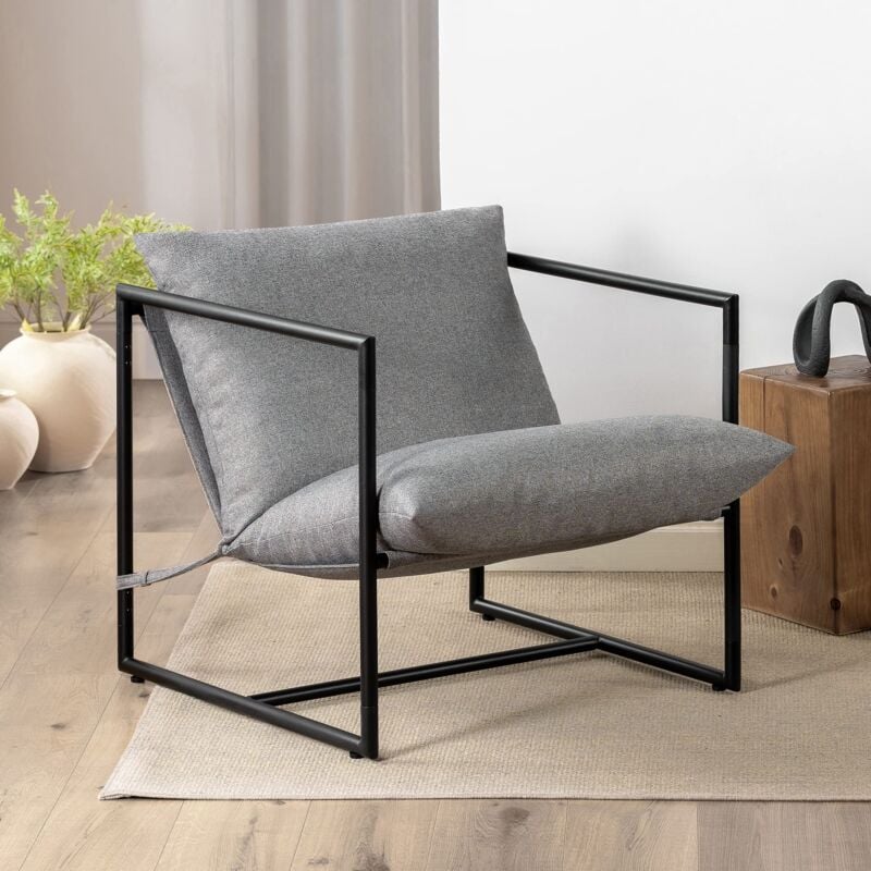 foto del prodotto zinus aidan poltrona relax 78x69x78 sedia de salotto sovradimensionata con struttura in metallo e imbottitura in schiuma a scaglie grigio chiaro