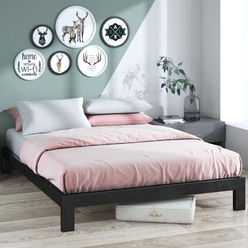 foto del prodotto zinus arnav letto 160x190 cm struttura letto 26 cm di altezza letto in metallo con doghe in legno nero