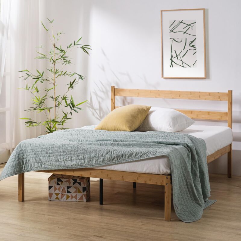 foto del prodotto zinus ellie letto 160 x 190 cm, altezza 35 cm, letto singolo, struttura per letto in bamb e legno, colore marrone chiaro