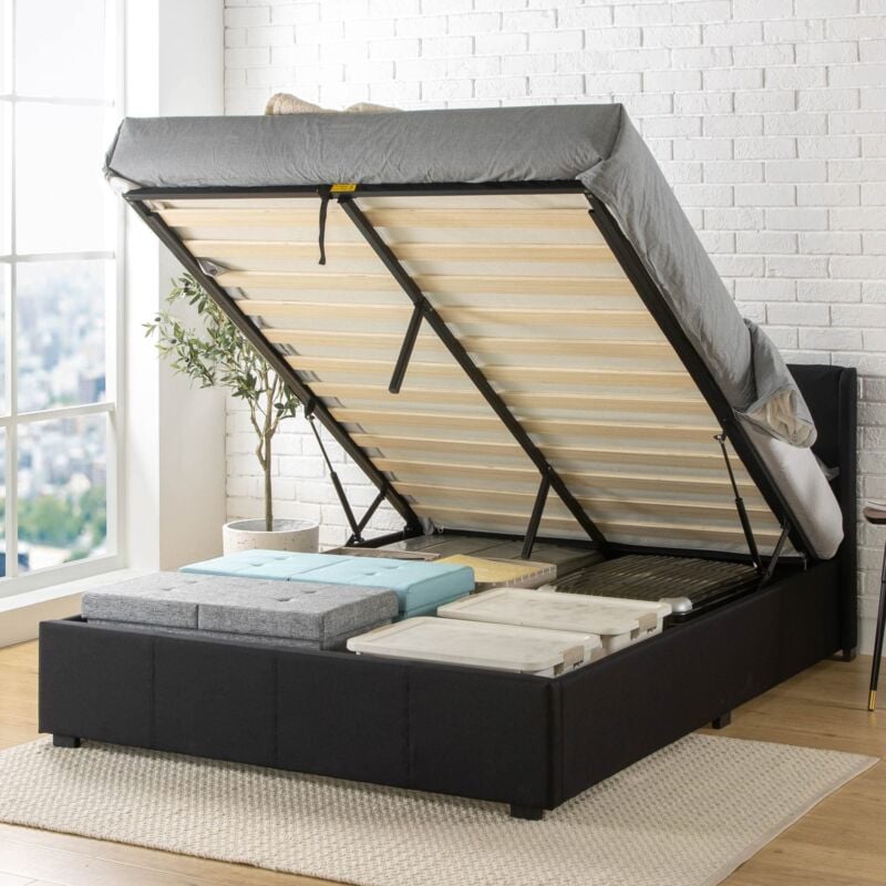 foto del prodotto zinus maddon letto 140x190 cm struttura letto 31 cm di altezza con contenitore sotto il letto ottomano sollevamento a gas struttura del letto