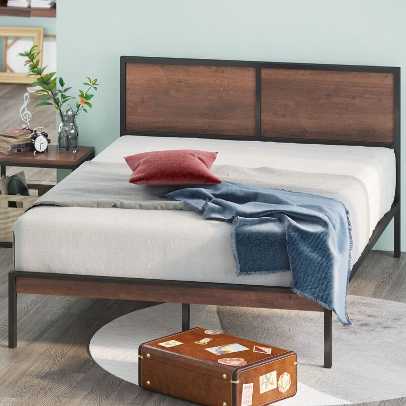 foto del prodotto zinus mory letto 160x190 cm struttura letto 30 cm di altezza struttura letto a piattaforma in metallo e legno con testata divisa e supporto a