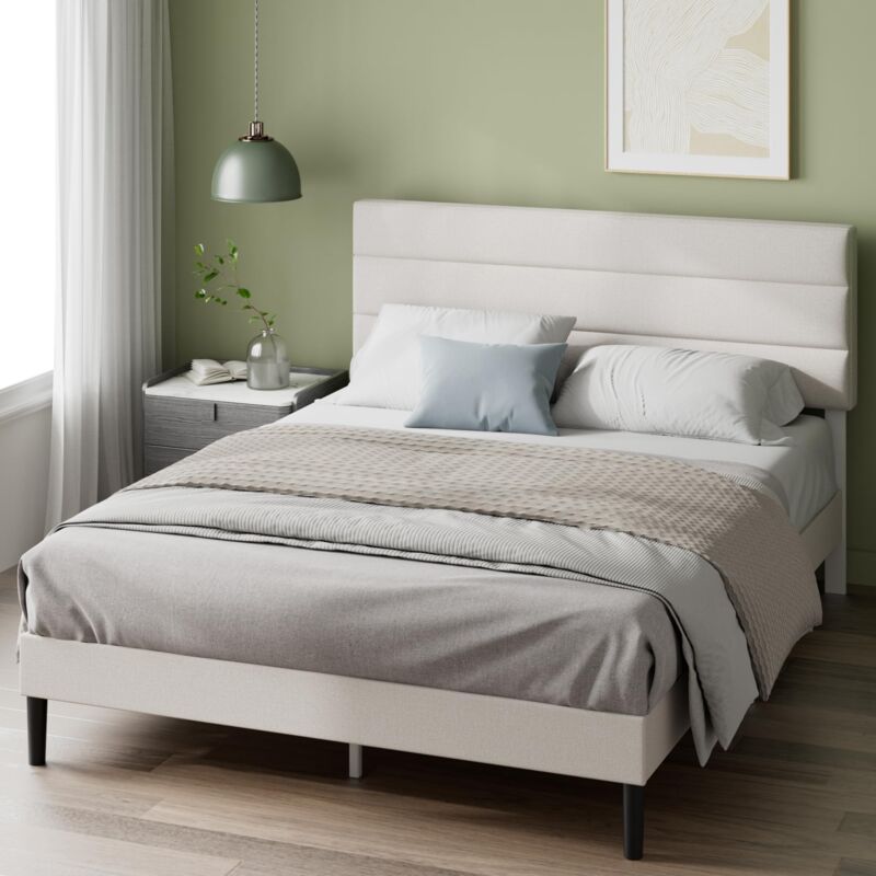 foto del prodotto zinus piper letto 140x190 cm altezza 30 cm giroletto imbottito con testiera supporto a doghe di legno non necessaria la molla bianco